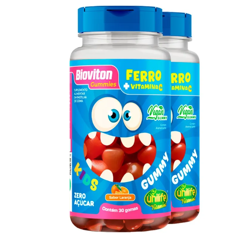 Kit 2 Gummy Kids Ferro + C Unilife 30 gomas Laranja