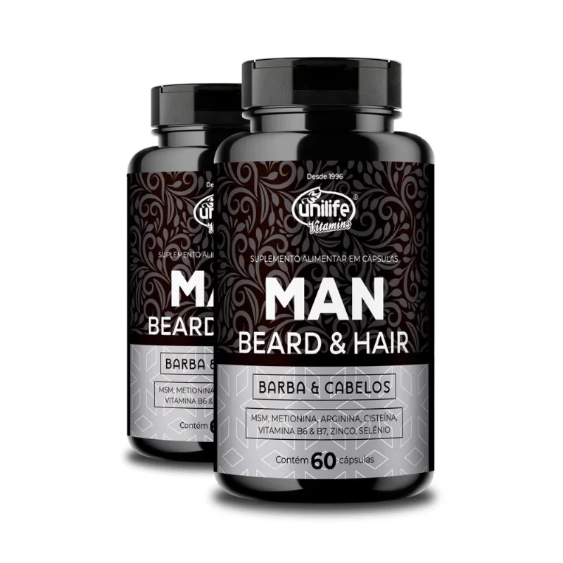 Kit 2 Man Beard & Hair Unilife 60 Cápsulas 600mg