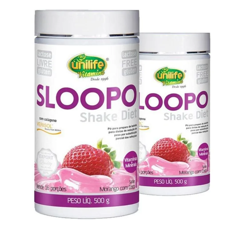 Kit 2 Sloopo Shake Diet Colágeno Unilife Morango