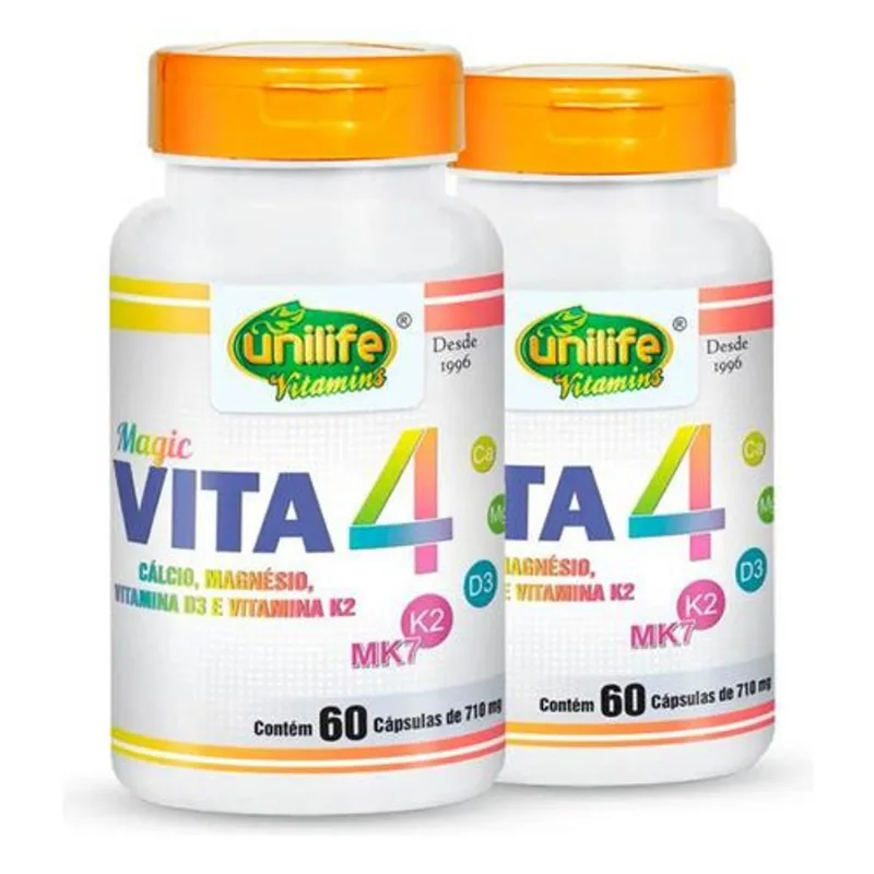 Kit 2 Vita 4 Cálcio Magnésio D K2 Unilife 60 Caps