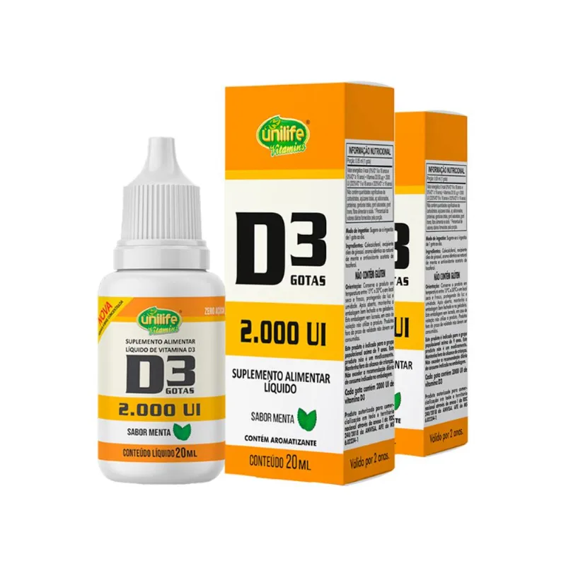 Kit 2 Vitamina D3 2.000 UI Unilife Menta 20ml