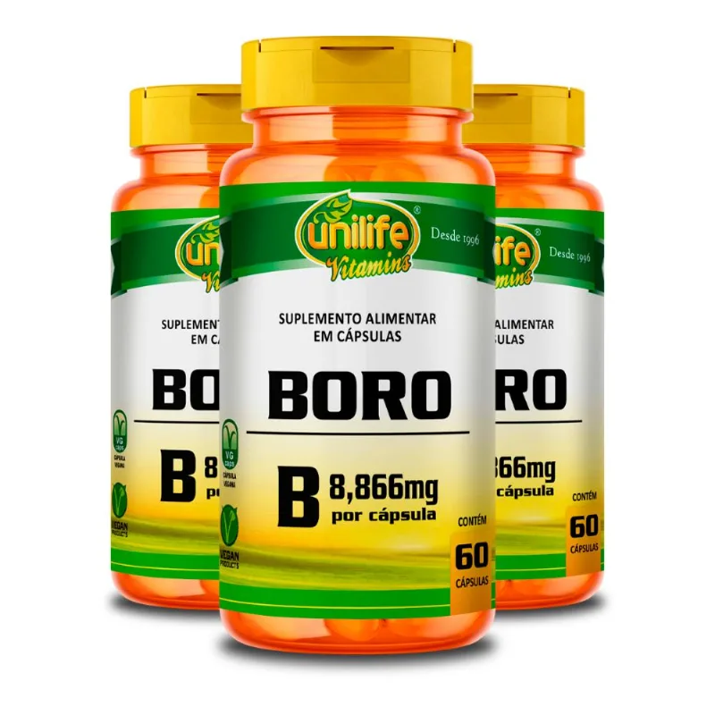 Kit 3 Boro B Unilife 60 Cápsulas 500mg Vegano