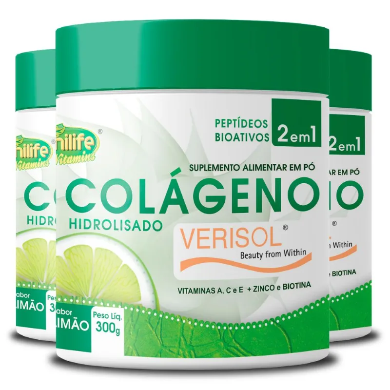 Kit 3 Colágeno Hidrolisado Verisol Unilife sabor Limão 300g