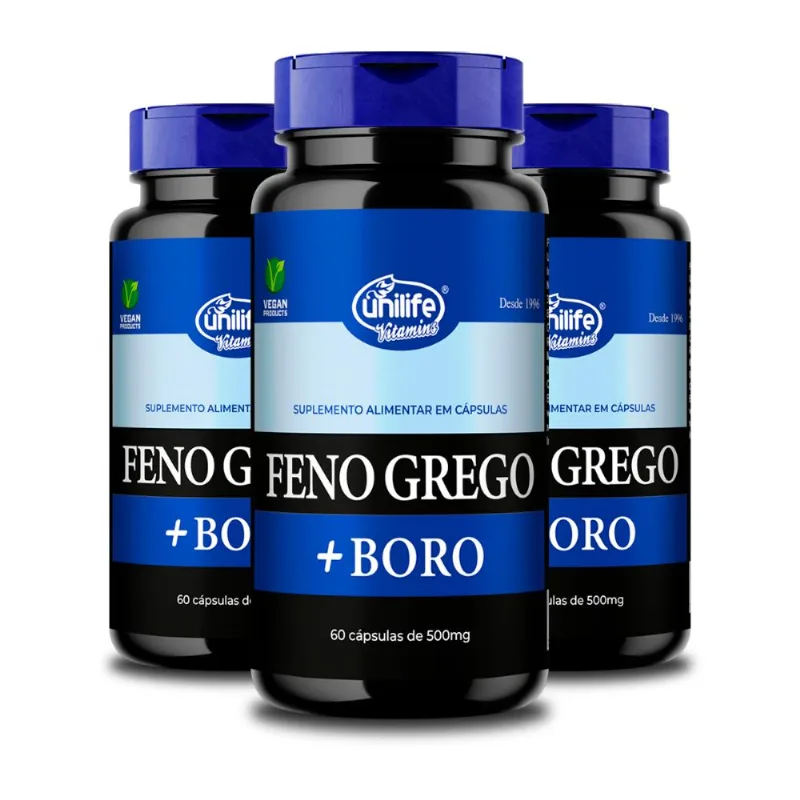 Kit 3 Feno Grego + Boro B Unilife 500mg 60 Cápsulas
