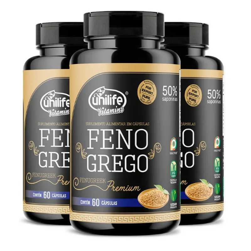 Kit 3 Feno Grego Premium Unilife 60 Cápsulas