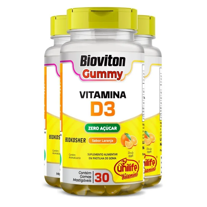 Gummy Vitamina D3 Laranja 30 Gomas Unilife Kit 03 Unidades