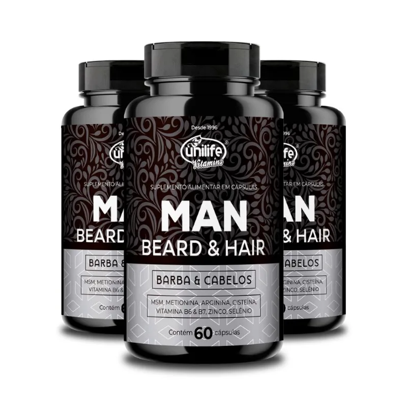 Kit 3 Man Beard & Hair Unilife 60 Cápsulas 600mg
