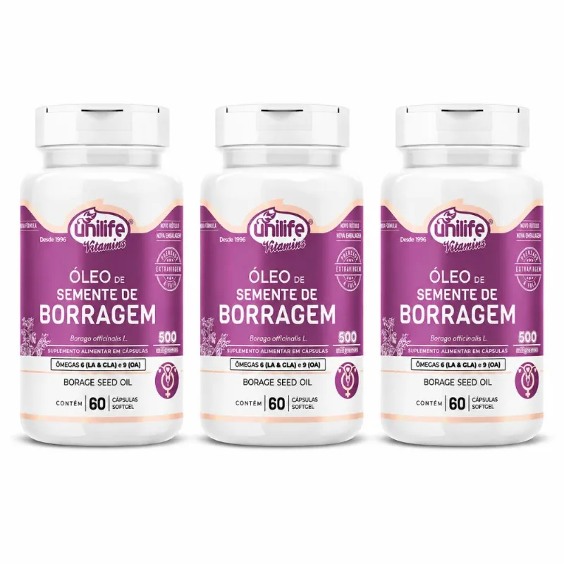 Kit 3 Óleo de Borragem Unilife 60 Cápsulas