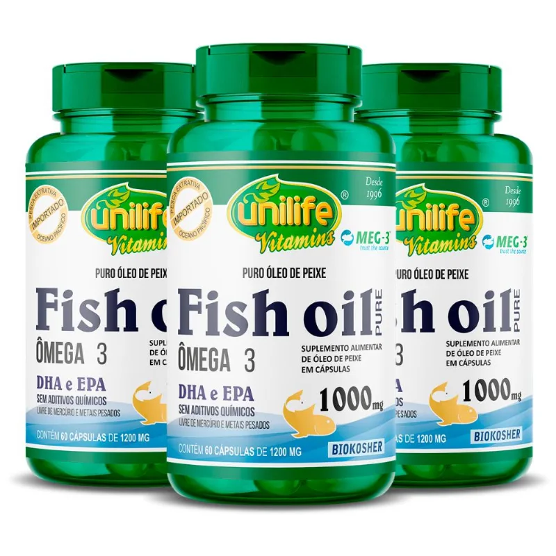 Kit 3 Óleo de Peixe Fish Oil Unilife 60 capsulas 1000mg