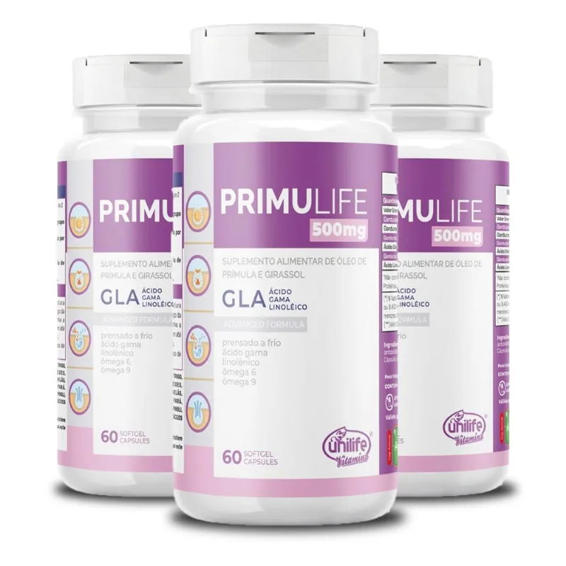 Kit 3 Óleo de Prímula Primulife Unilife 60 Cápsulas