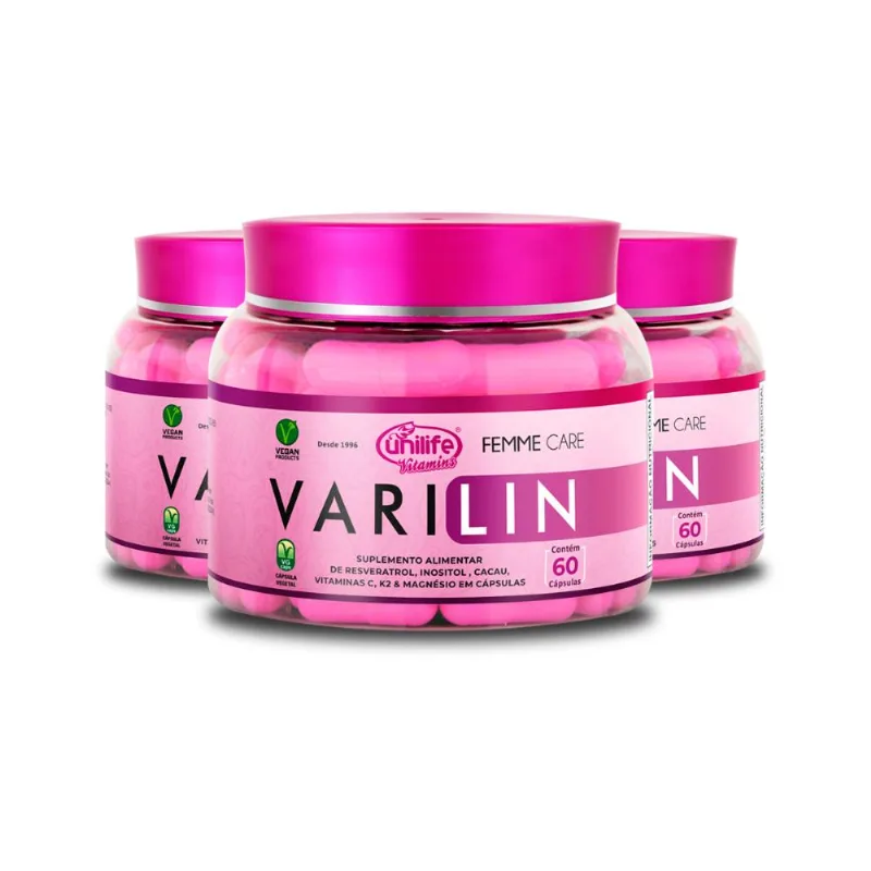 Kit 3 Varilin Femme Care Vegano Unilife 60 Cápsulas 600mg