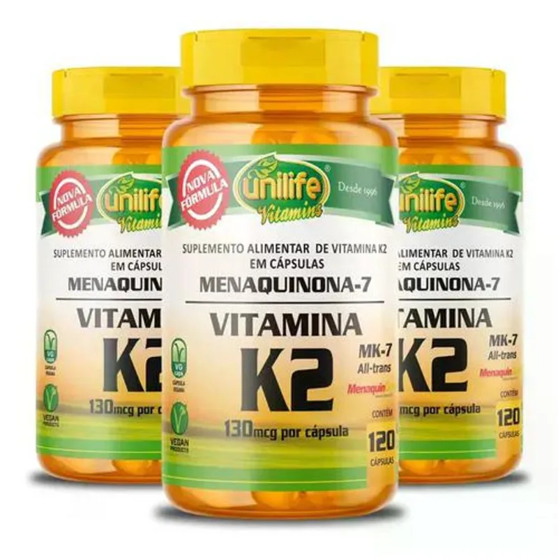Kit 3 Vitamina K2 Menaquinona-7 Unilife 120 cápsulas
