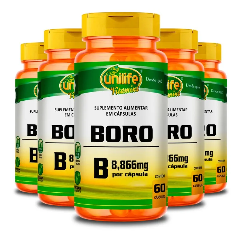 Kit 5 Boro B Unilife 60 Cápsulas 500mg Vegano