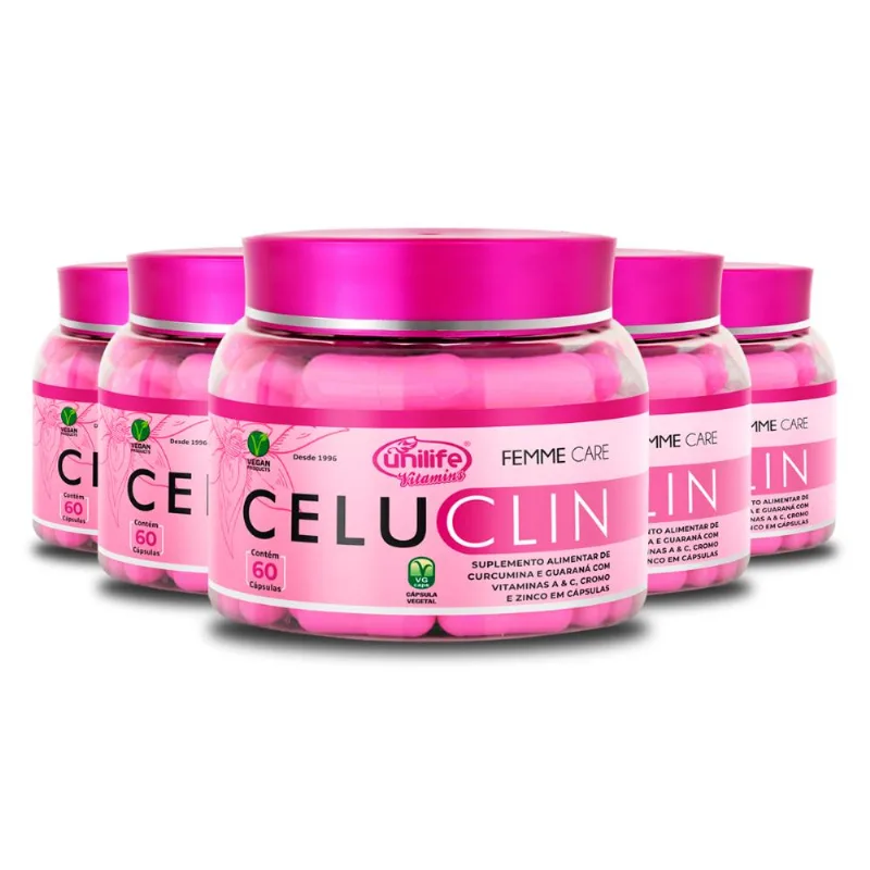 Kit 5 Celuclin Femme Care Vegano Unilife 60 Cápsulas 430mg