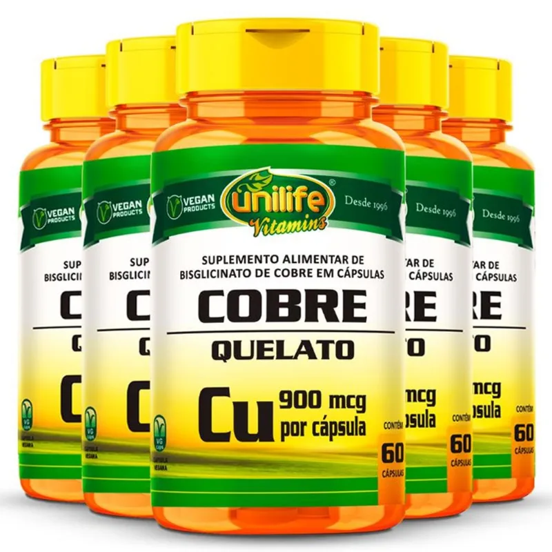 Kit 5 Cobre Quelato Unilife 60 cápsulas