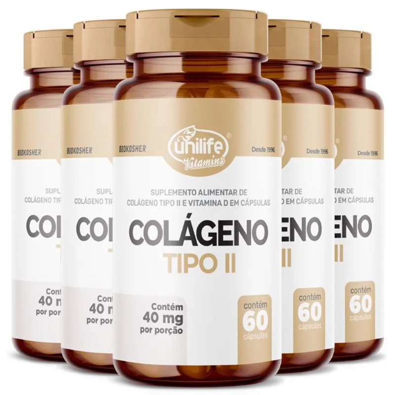 Kit 5 Colágeno Tipo II com Vitamina D Unilife 60 cápsulas