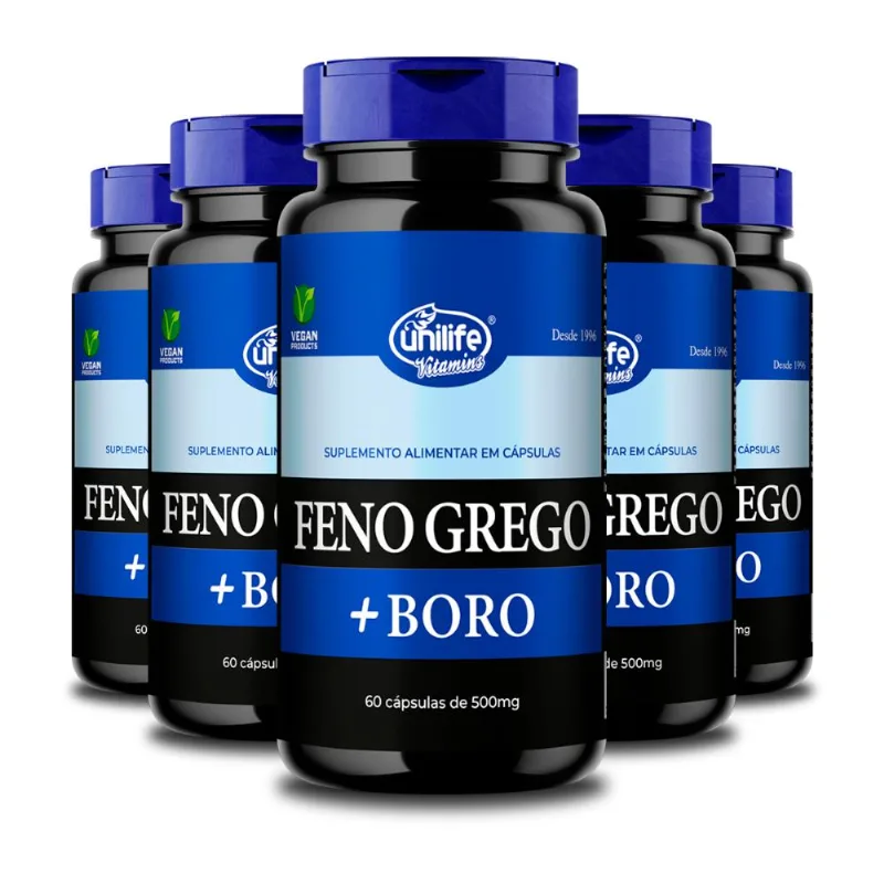 Kit 5 Feno Grego + Boro B Unilife 500mg 60 Cápsulas