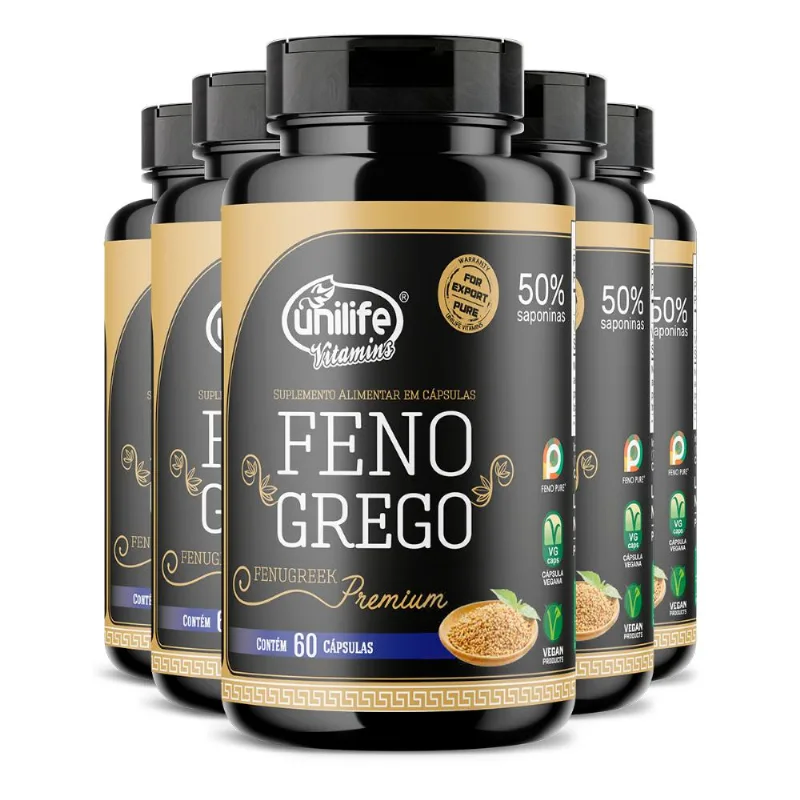 Kit 5 Feno Grego Premium Unilife 60 Cápsulas