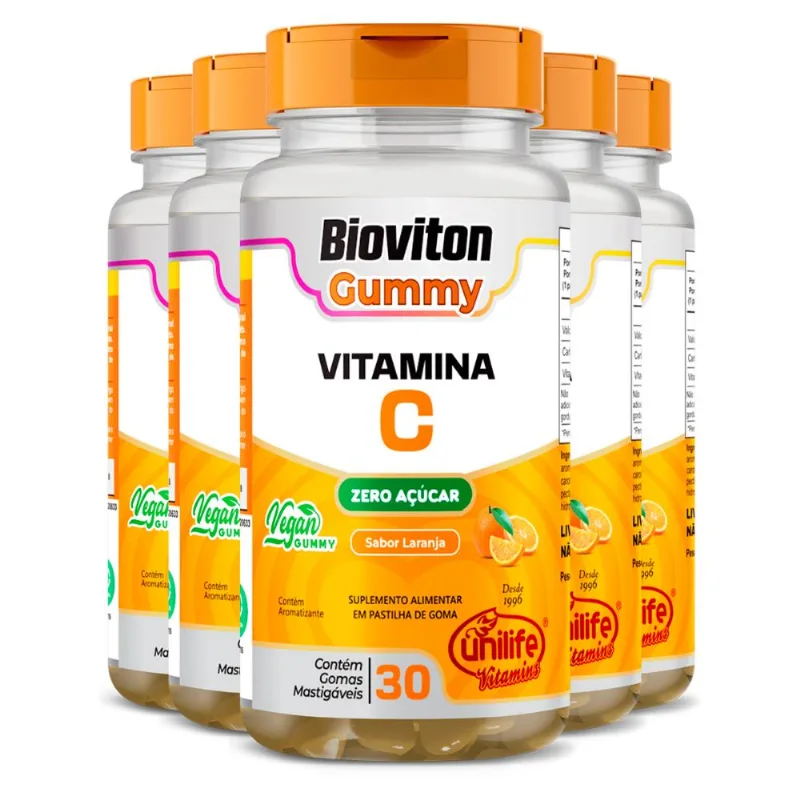 Kit 5 Gummy Vitamina C Laranja Unilife 30 gomas
