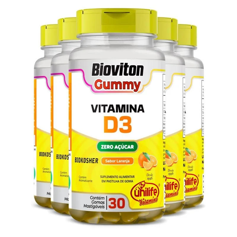 Gummy Vitamina D3 Laranja 30 Gomas Unilife Kit 05 Unidades