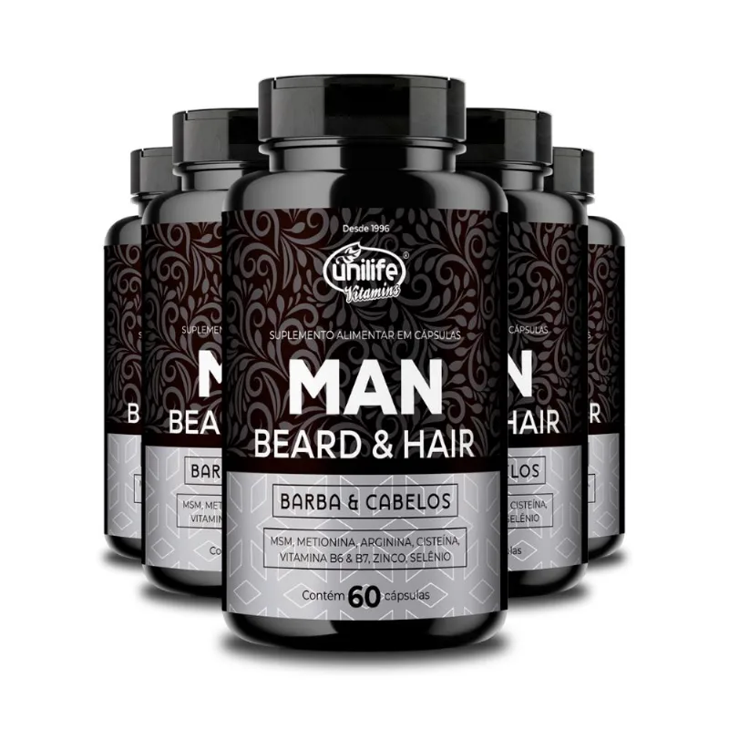 Kit 5 Man Beard & Hair Unilife 60 Cápsulas 600mg