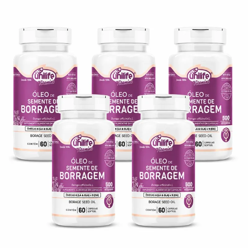 Kit 5 Óleo de Borragem Unilife 60 Cápsulas