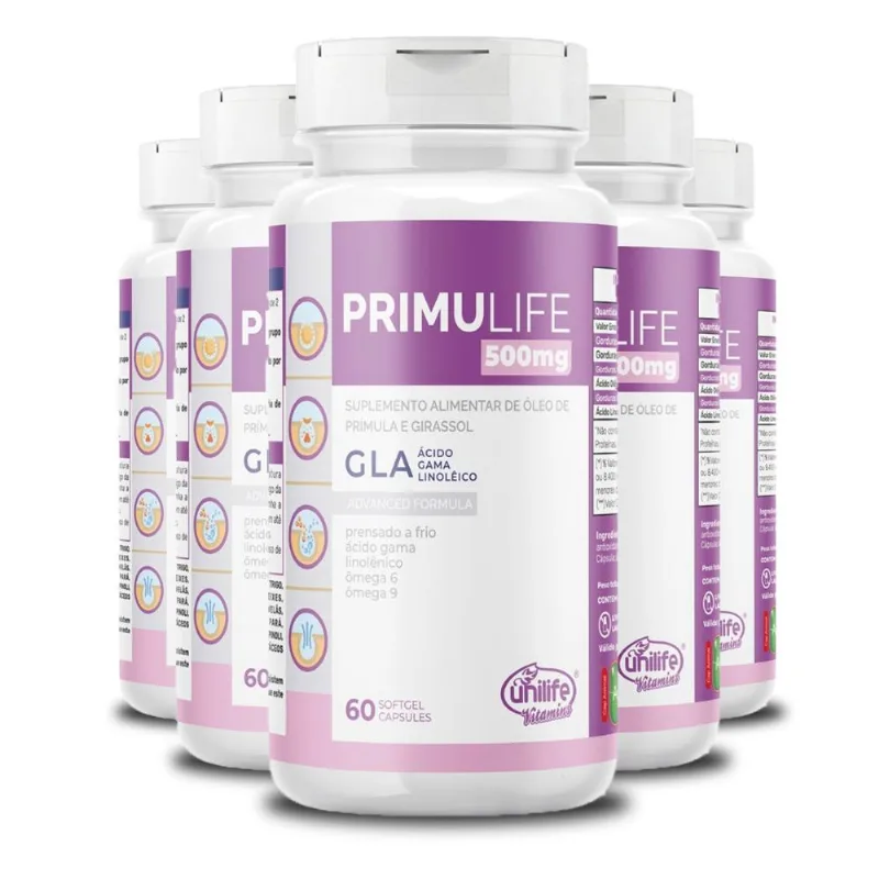 Kit 5 Óleo de Prímula Primulife Unilife 60 Cápsulas