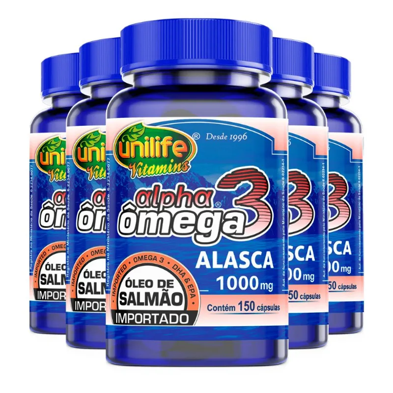 Kit 5 Ômega 3 Alpha Salmão Unilife 150 Cápsulas