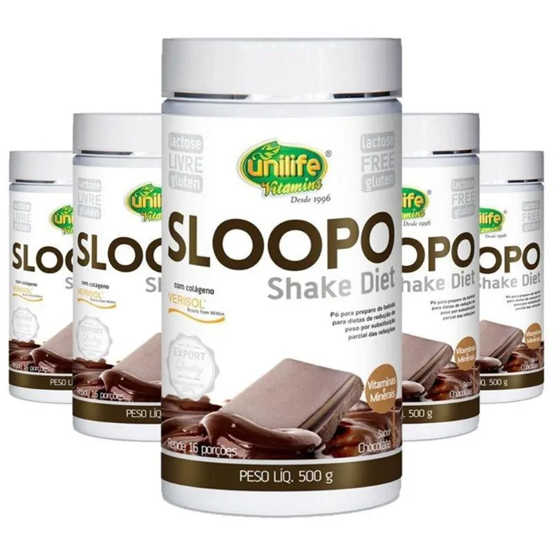 Kit 5 Sloopo Shake Diet Colágeno Unilife Chocolate