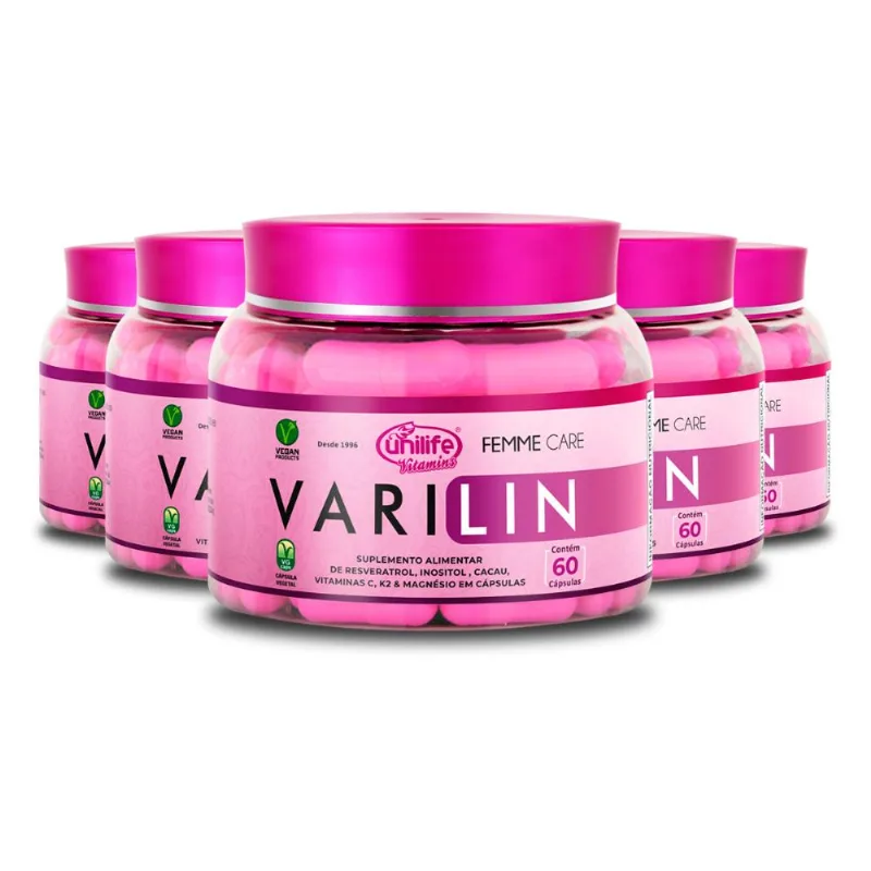 Kit 5 Varilin Femme Care Vegano Unilife 60 Cápsulas 600mg