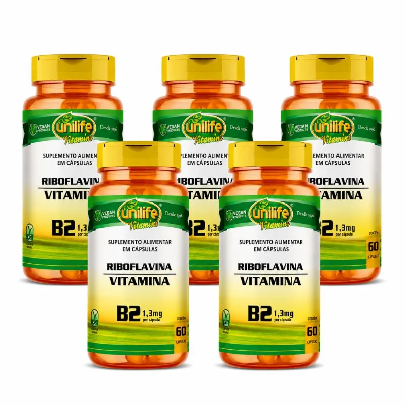 Kit 5 Vitamina B2 Riboflavina 60 cápsulas Unilife
