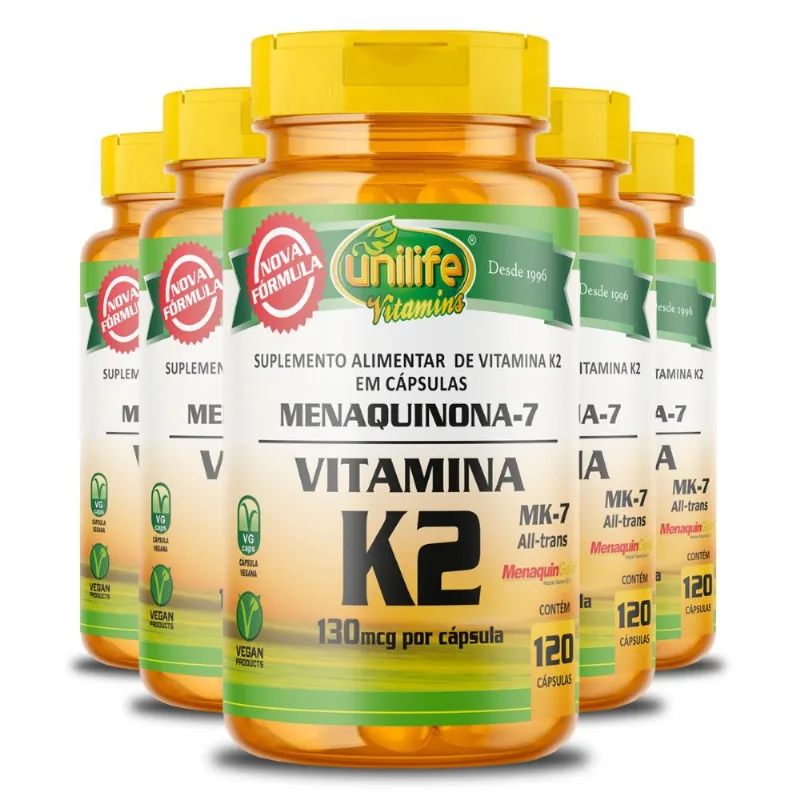 Kit 5 Vitamina K2 Menaquinona-7 Unilife 120 cápsulas