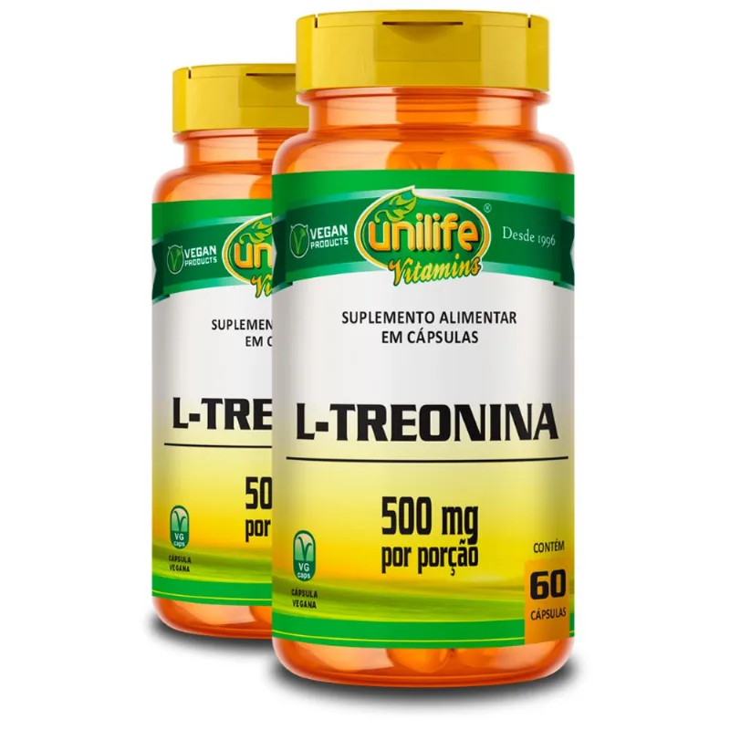Kit 2 L-Treonina Unilife 500mg 60 Cápsulas