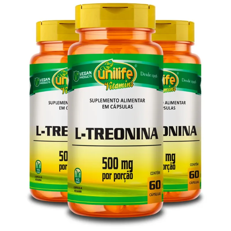 Kit 3 L-Treonina Unilife 500mg 60 Cápsulas