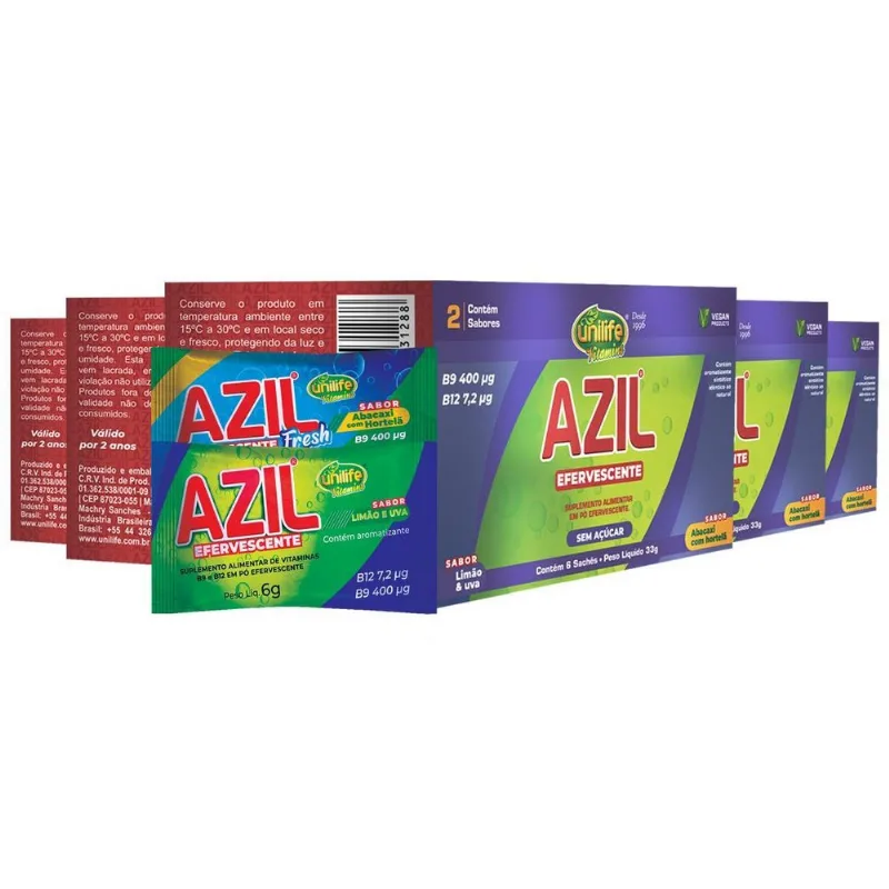 Kit 5 Azil Efervescente Unilife Abacaxi Hortelã Limão Uva 6u