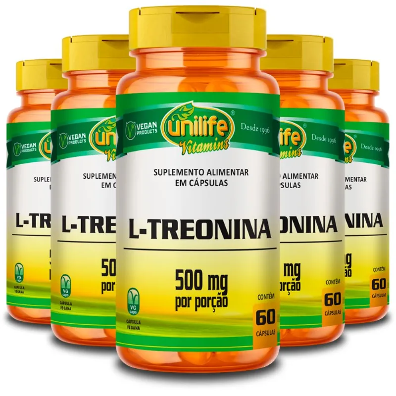 Kit 5 L-Treonina Unilife 500mg 60 Cápsulas