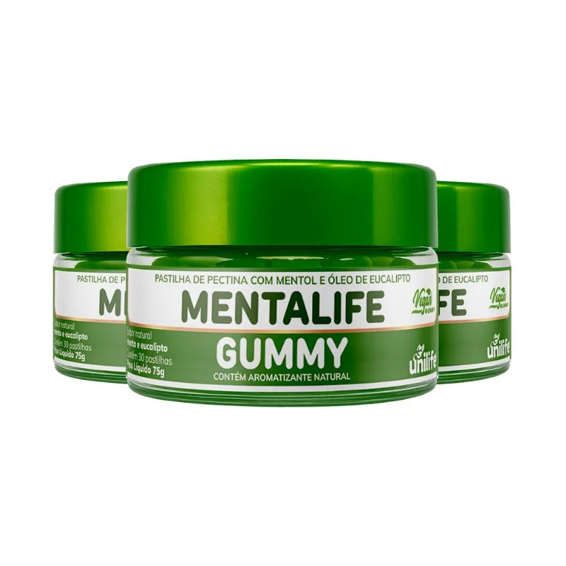 Kit 3 Mentalife Gummy Unilfe Menta e Eucalipto 30 gomas