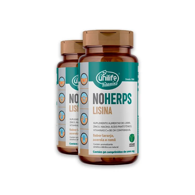 Kit 2 NoHerps Lisina Unilife 90 Comprimidos Laranja e Acerola