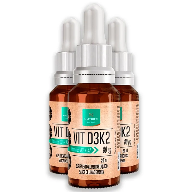 Kit 3 Vitamina D3K2 Nutrify 20ml Sabor Limão e Menta