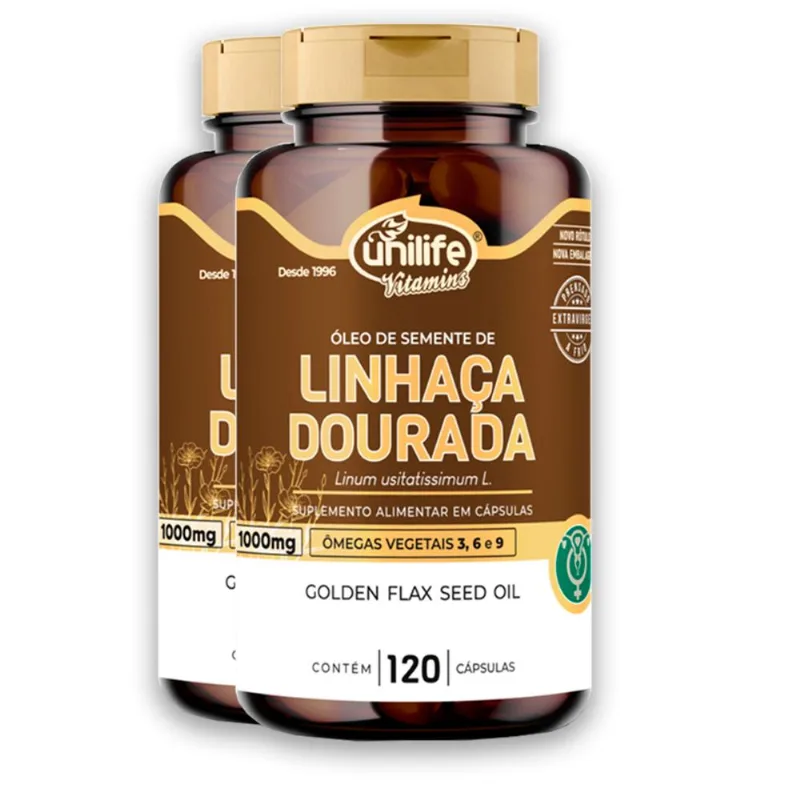 Kit 2 Óleo Linhaça Dourada Unilife 1000mg 120 Caps