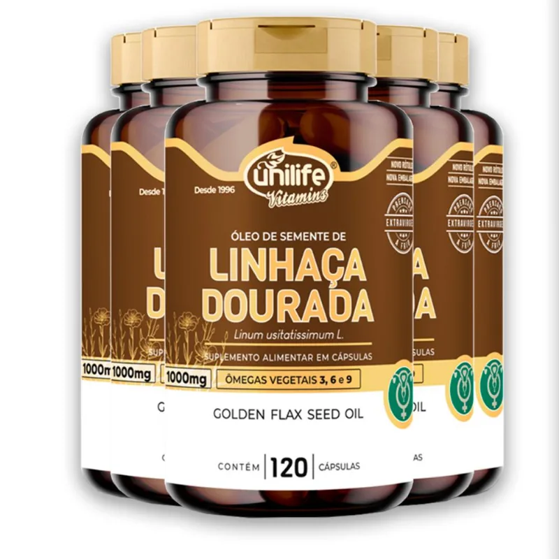 Kit 5 Óleo Linhaça Dourada Unilife 1000mg 120 Caps