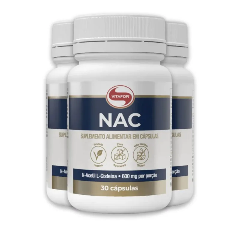 Kit 3 NAC N-Acetil L-Cisteína Vitafor 600mg 30 Cápsulas