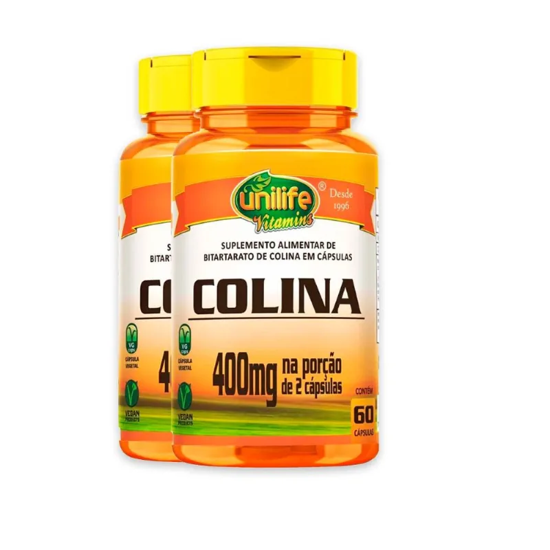 Kit 2 Colina Vitamina B8 Unilife 400mg 60 cápsulas
