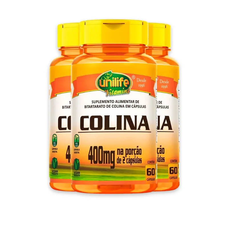 Kit 3 Colina Vitamina B8 Unilife 400mg 60 cápsulas