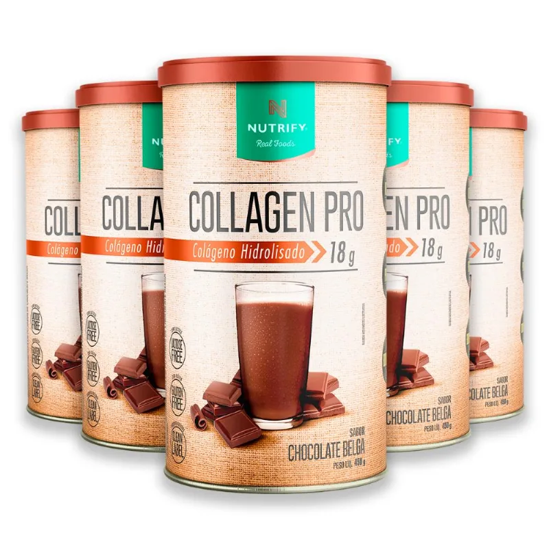 Kit 5 Collagen Nutrify Chocolate Belga 450g