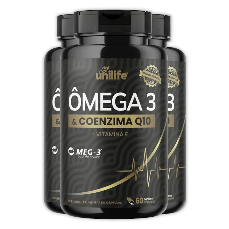 Kit 3 Ômega 3 + Coenzima Q10 Unilife 60 Cápsulas