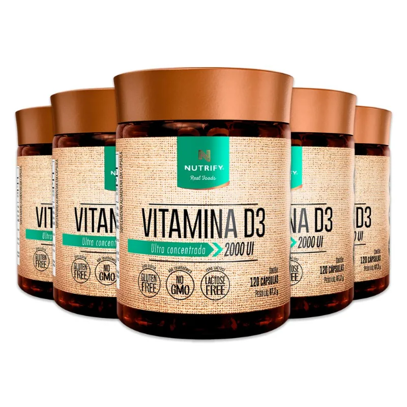 Kit 5 Vitamina D3 2000UI 120 Cápsulas Nutrify