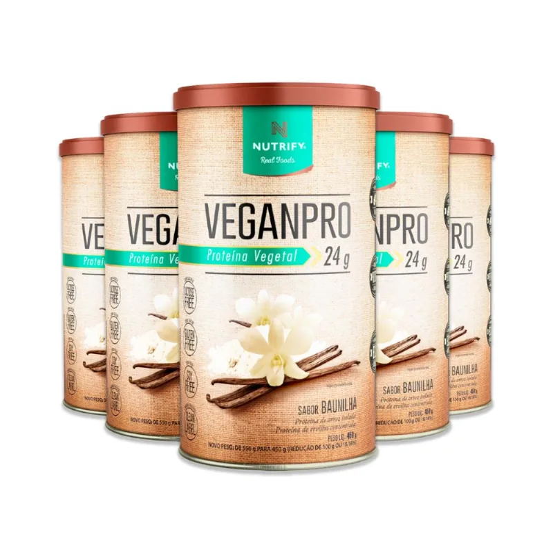 Kit 5 VeganPro Baunilha Proteína Vegetal 24g Nutrify 450g