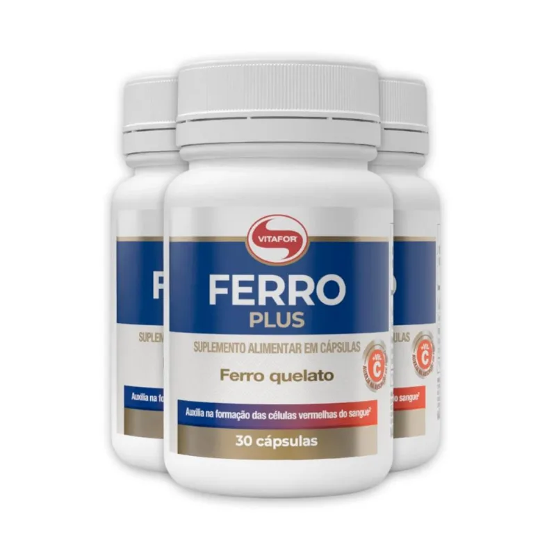 Kit 3 Ferro Quelato Plus Vitafor 30 Cápsulas