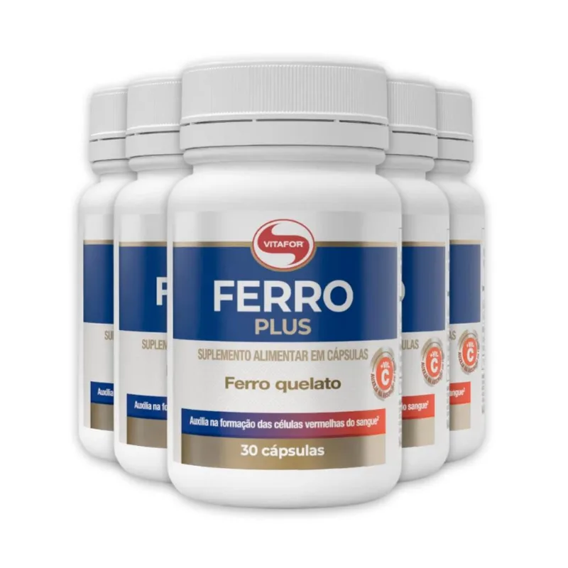 Kit 5 Ferro Quelato Plus Vitafor 30 Cápsulas